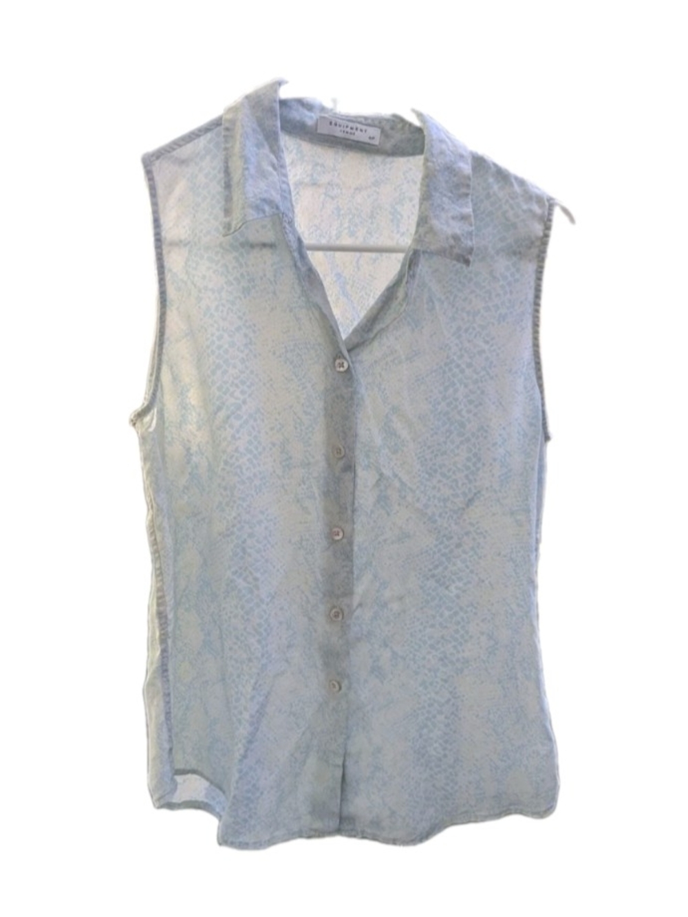 Equipment 100% Silk Sleeveless Light Blue Button-Front Blouse